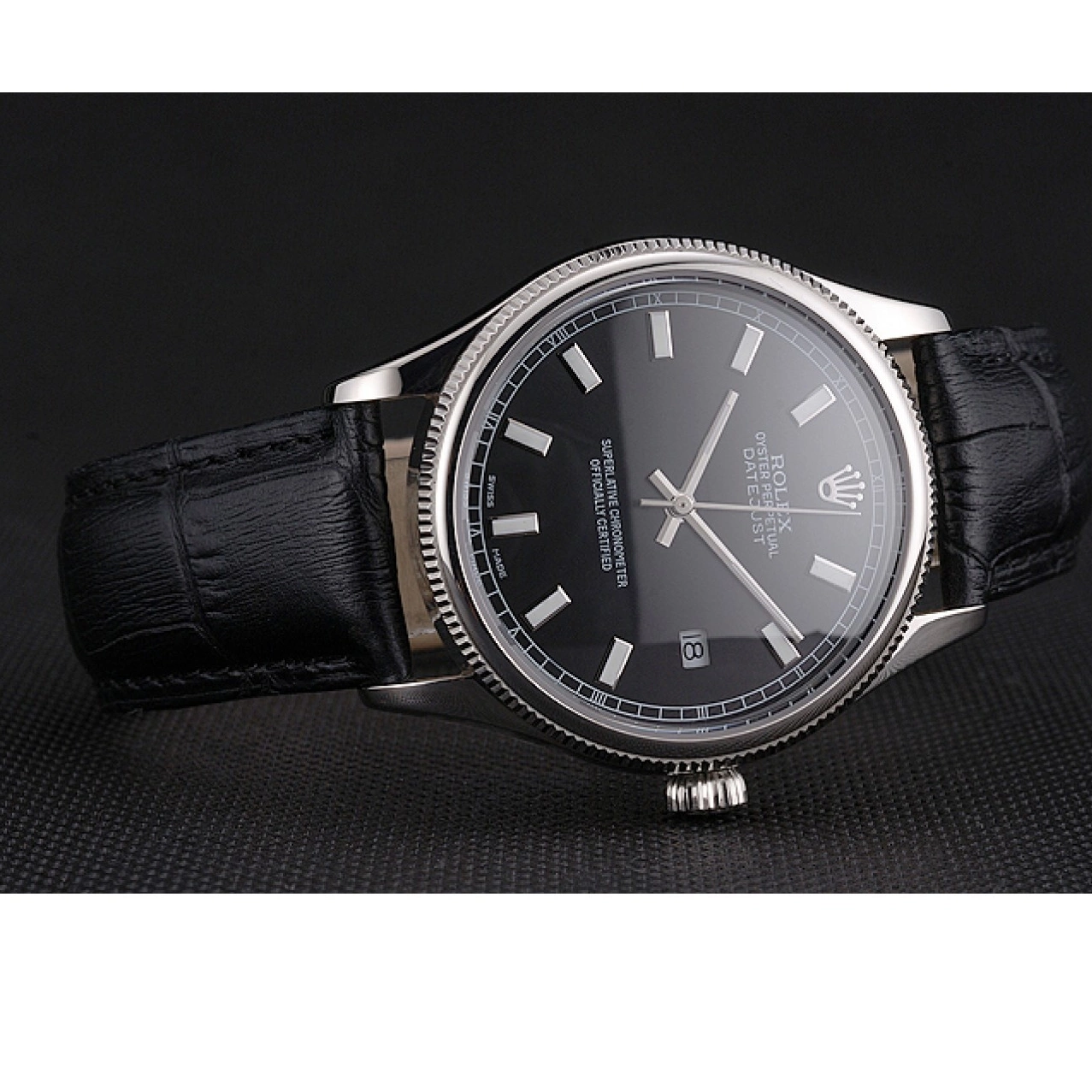 Aaa replica watch Black Stainless Rolex Datejust Case Dial And Swiss Steel Bracelet 0724
